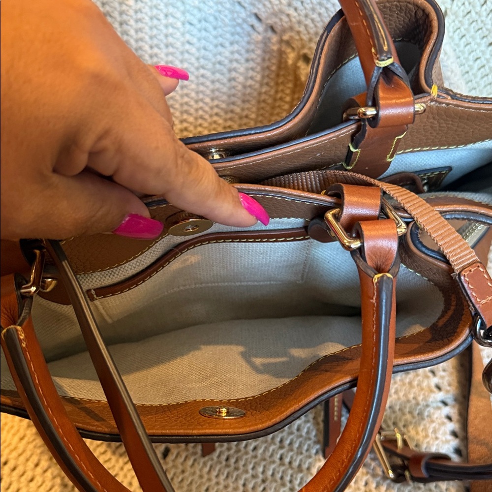 Dooney Bourke Brown Leather Tote Bag - Picture 6 of 7